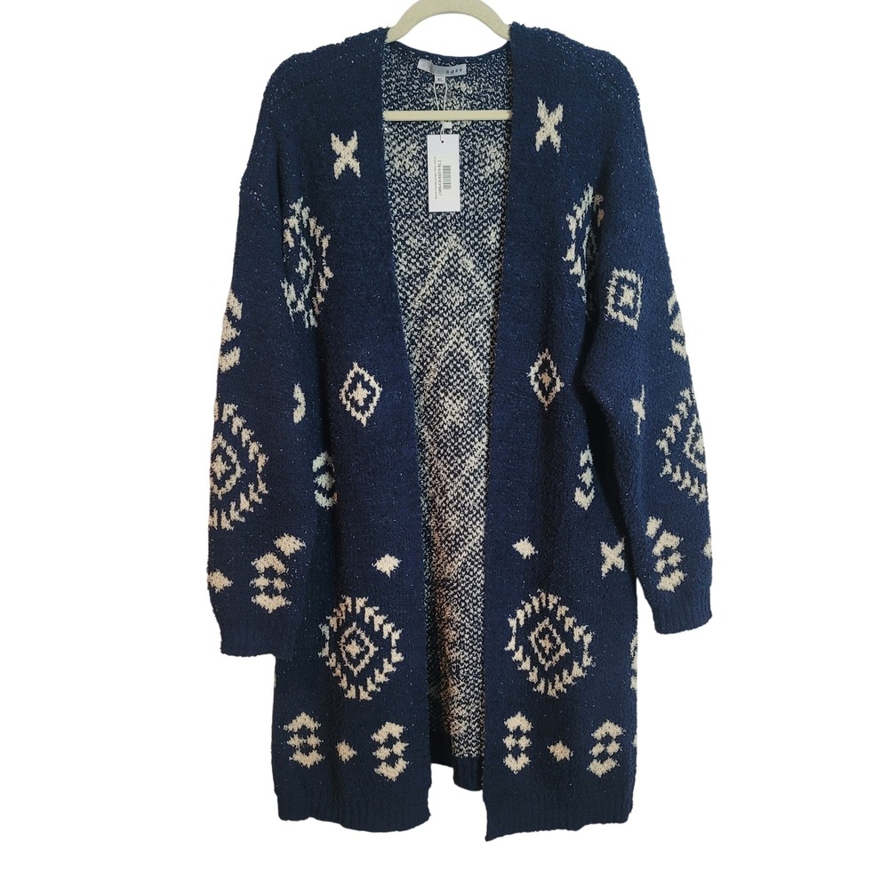 Baltic Born Missoula Oversized Cardigan Navy XL Geometric Tribal Duster Cozy NEW
